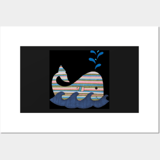 Striped Whale on Black Posters and Art